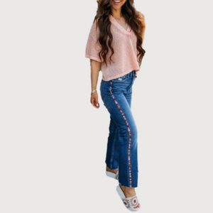 Driftwood Royce Straight Crop Jeans in Kaleidoscope Embroidery Size 26 Boho EUC